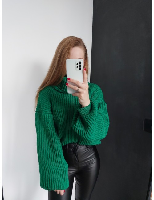 Sweter z golfem zielony I249