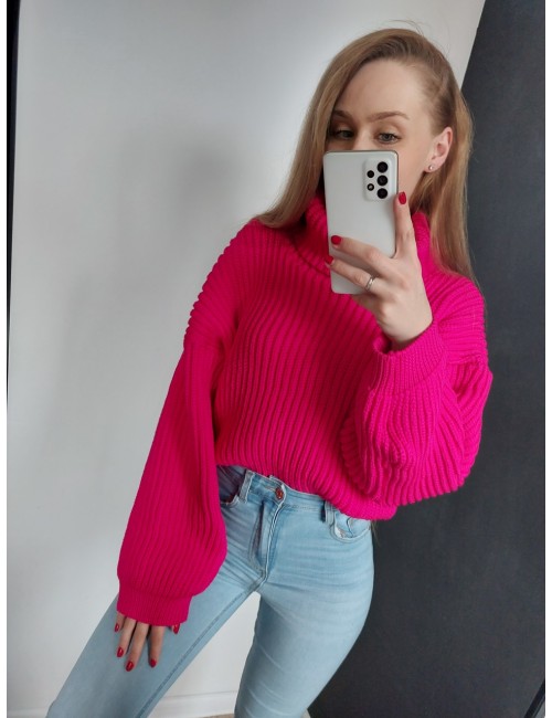 Sweter z golfem amarant I249